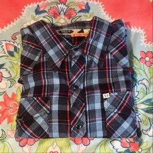 Blue/red button down